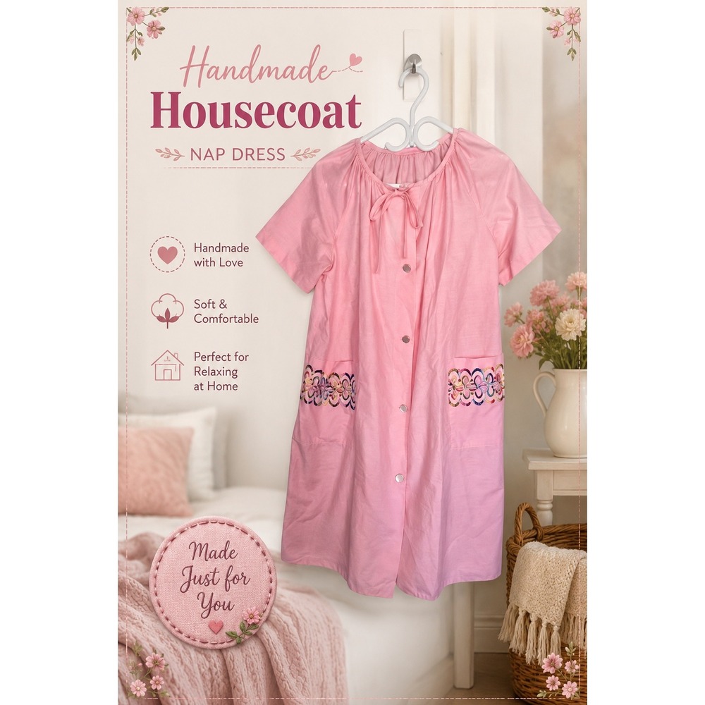 Handmade Cottagecore House Dress Lace Pocket Trim Nap Dress Prairie Lounge M/L